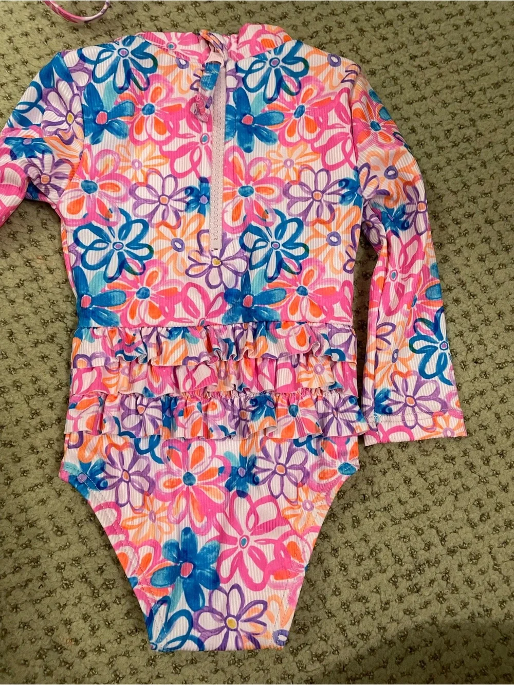 Girls' Pink Floral Long-Sleeve Rash Guard Swimsuit with Sun Hat